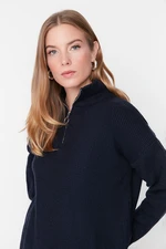 Trendyol Navy Blue Soft Textured Zippered Knitwear Sweater