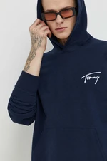 Bavlnená mikina Tommy Jeans pánska, tmavomodrá farba, s kapucňou, s nášivkou, DM0DM17990