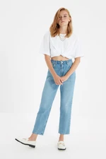 Trendyol Kék Vas-On High Waist Straight Jeans