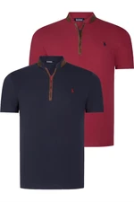 DUAL SET T8571 DEWBERRY ZIPPER MENS T-SHIRT-NAVY BLUE- BURGUNDY