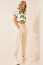 Happiness İstanbul Women's Cream Sweatpants with Pockets