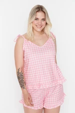 Trendyol Curve Plus Size Knitted Pajamas with Printed Straps