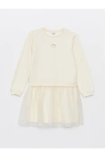 LC Waikiki Girl's Dress with a Crew Neck Long Sleeve