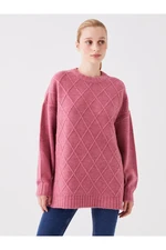 LC Waikiki Women's Crew Neck Knitwear Tunic with Patterned Long Sleeves.