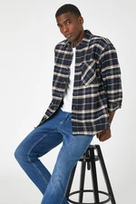 Koton Men's Navy Blue Plaid Shirt