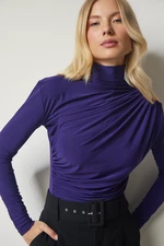 Happiness İstanbul Women's Purple Gathered Detailed High Neck Sandy Blouse