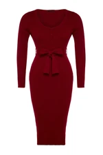 Trendyol Curve Claret Red Knitwear Dress with Binding Detail and Buttons at the Waist