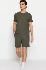 Súprava krátkych pyžám Trendyol Khaki Regular Fit