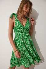 Happiness İstanbul Women's Green Summer Floral Viscose Dress