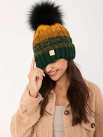 Dark green and dark yellow hat with pompom RUE PARIS