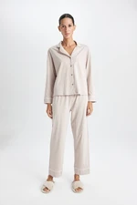 DEFACTO Fall In Love Regular Fit Basic Plain Long Sleeve Top Bottom Pajama Set