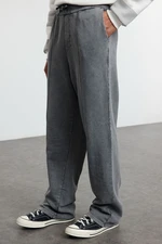 Trendyol Anthracite Wide Leg Ribbed Distressed/Faded Effect Basic Sweatpants