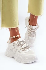 Women's sneakers on a massive sole with decorative lacing white Relissa