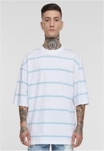 Men's striped T-shirt with oversized sleeves white/ocean blue