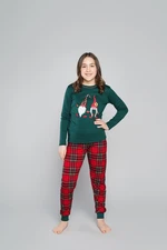 Santa pajamas for girls, long sleeves, long legs - green/print