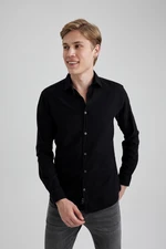 DEFACTO Black Slim Fit Slim Fit Cotton Basic Plain Long Sleeve Shirt