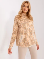 Camel and beige patterned turtleneck sweater