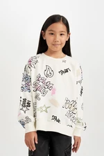 DEFACTO Girl Oversize Wide Pattern Crew Neck 3D Printed Sweatshirt