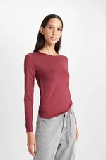 DEFACTO Women's Slim Fit Slim Cut Crew Neck Basic Plain Long Sleeve T-Shirt