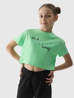 Dievčenské crop-top tričko s potlačou - zelené