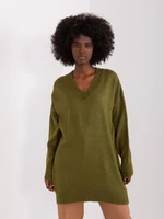 Khaki long classic sweater with cuffs