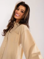 Beige classic women's shirt with slits