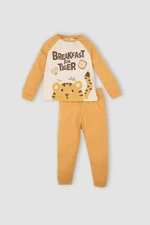 DEFACTO Baby Boy Crew Neck Printed Long Sleeve Top Bottom Pajama Set