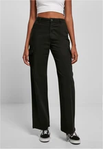 Women's straight cargo pants with high waist black