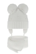 AGBO Girl's winter set: hat and scarf white Fibien with two pompom