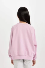 DEFACTO Girl Pink Oversize Wide Pattern Crew Neck Printed Sweatshirt