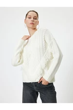 Koton Crew Neck Knitwear Sweater Hair Knit Textured Tassel Long Sleeve