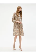 Koton Floral Short Dress Polo Neck Long Sleeve