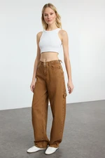 Trendyol Brown Loose Cut High Waist Carpenter Skater Jeans