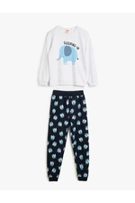 Koton Elephant Printed Cotton Long Sleeve Baby Pajama Set