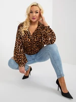 Light brown and black oversized shirt blouse with leopard print