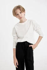 DEFACTO Boy Regular Fit Seasonal Basic Crew Neck Long Sleeve White T-Shirt