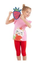 Denokids Strawberry Girl's Summer Frilly T-shirt Tights Set