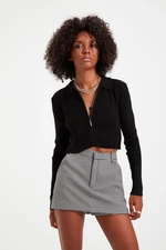 Trendyol Black Crop Zipper Knitwear Cardigan