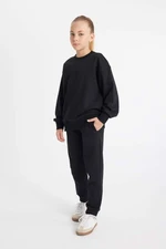 DEFACTO Girl Black Standard Fit Elastic Waist Leg School Jogger Sweatpants