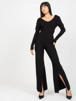 Black high-waisted knit trousers