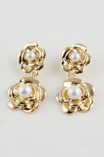 DEFACTO Women's Flower Patterned Pearl Gold Earrings