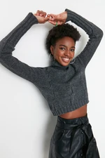 Trendyol Anthracite Soft Textured Crop Knitted Sweater