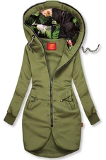 Sweatjacke in langer Form mit Kapuze khaki