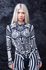 Rave Bodysuit - Festival Outfit - Burning Man Clothing Women - Sexy Tribal Hooded Catsuit