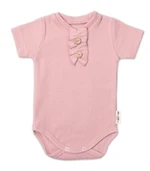 Baby Nellys Kojenecké žebrované body s knoflíčky kr. rukáv, Girl - pudrové, vel. 80 (9-12m)