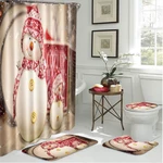 4Pcs Christmas Bathroom Non-Slip Rug+Lid Toilet Covers Bath Mat+Shower Curtain