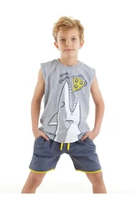 Mushi Pizzeria Shark Boy Gray Sleeveless T-shirt with Gray Shorts Summer Suit.
