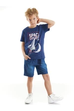 Mushi Space Boys' Navy Blue T-shirt with Denim Shorts Summer Suit