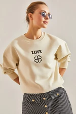 Bianco Lucci Women's Love Printed Three Thread Raised Sweatshirt