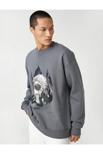 Koton Basic Oversized Sweatshirt with Skull Printed Crew Neck.